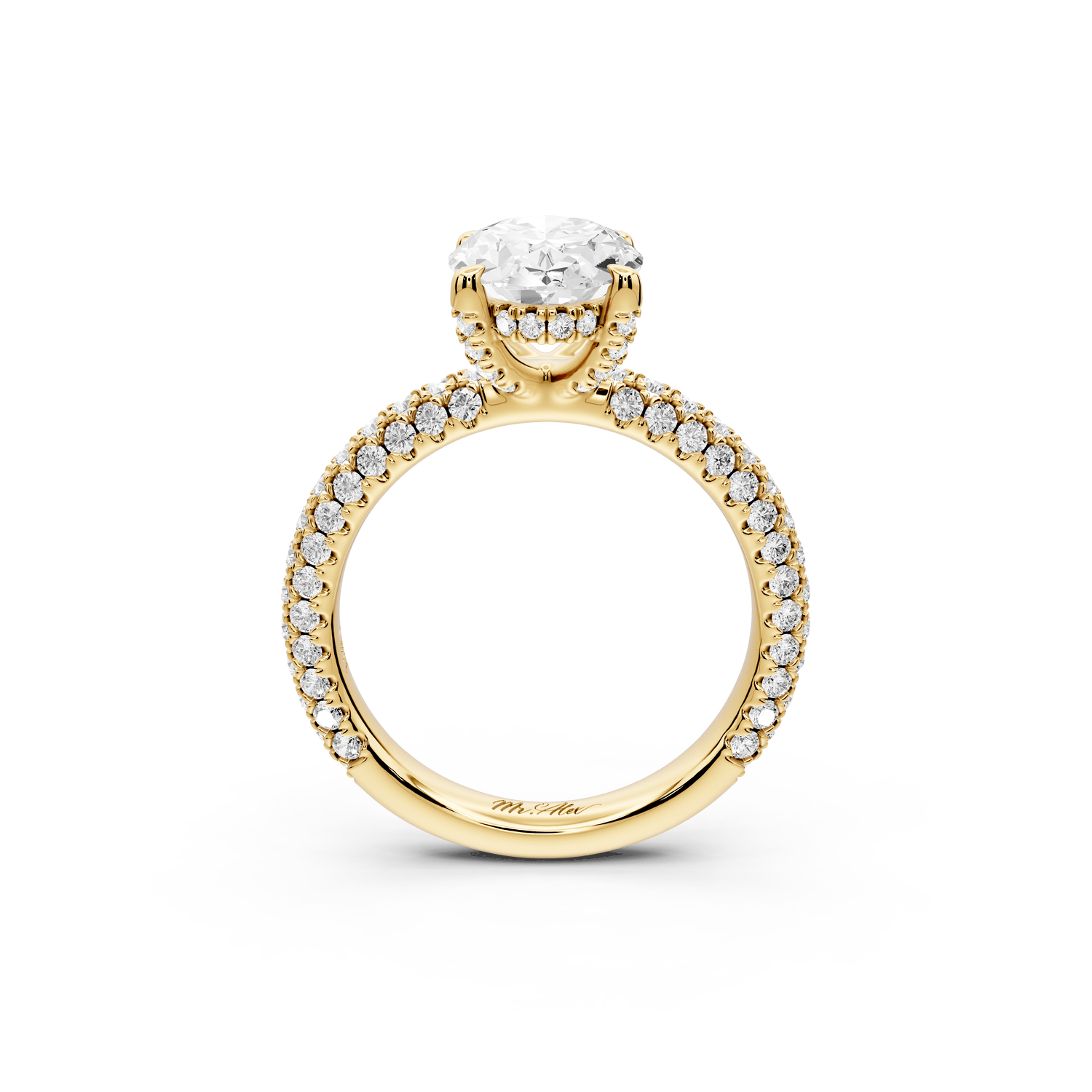 Emilia - 2ct 18k yellow gold oval Hidden Halo Diamond Crown Rollover Pavé Engagement Ring - Mr. Alex Jewelry