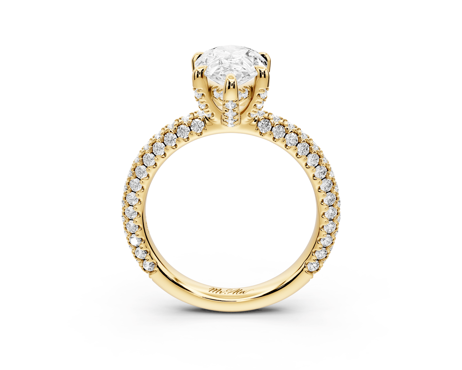 Emilia - 2ct 18k yellow gold pear Hidden Halo Diamond Crown Rollover Pavé Engagement Ring - Mr. Alex Jewelry