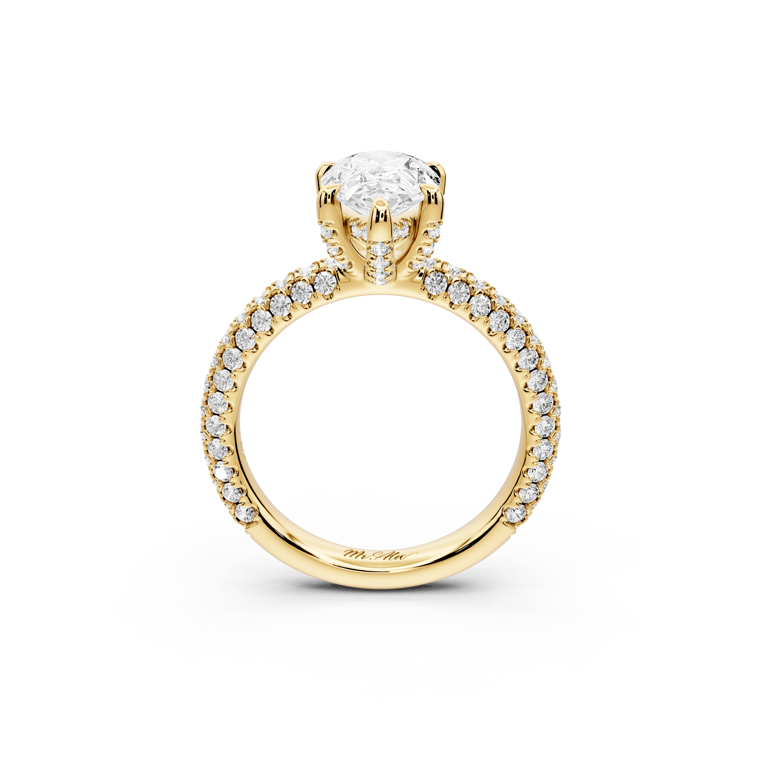 Emilia - 2ct 18k yellow gold pear Hidden Halo Diamond Crown Rollover Pavé Engagement Ring - Mr. Alex Jewelry