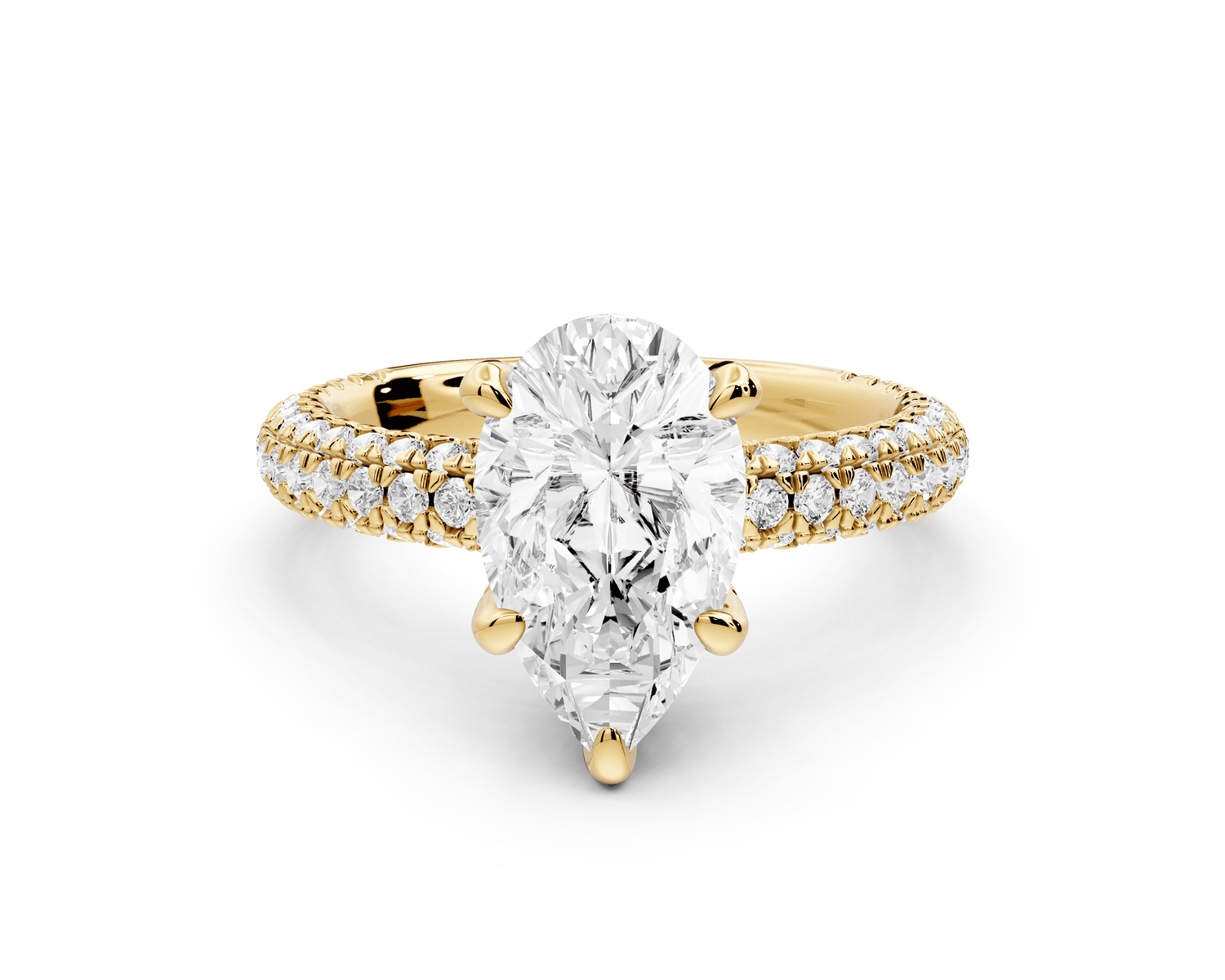 Emilia - 2ct 18k yellow gold pear Hidden Halo Diamond Crown Rollover Pavé Engagement Ring - Mr. Alex Jewelry