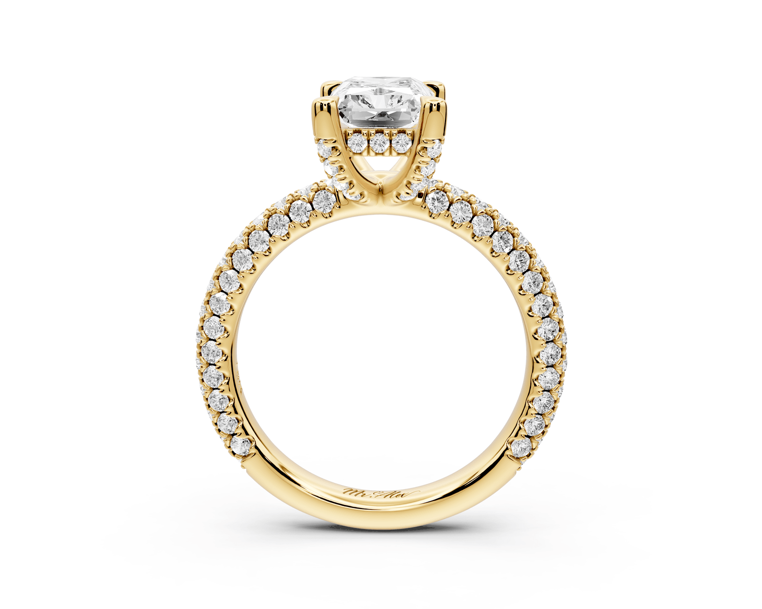 Emilia - 2ct 18k yellow gold radiant Hidden Halo Diamond Crown Rollover Pavé Engagement Ring - Mr. Alex Jewelry