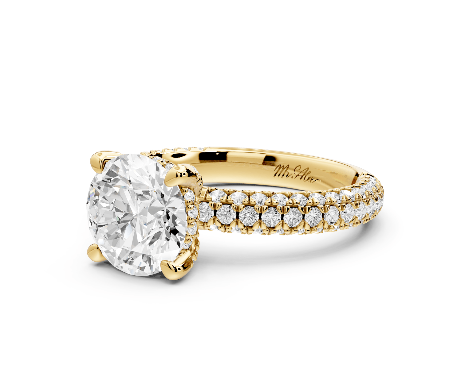 Emilia - 2ct 18k yellow gold round Hidden Halo Diamond Crown Rollover Pavé Engagement Ring - Mr. Alex Jewelry