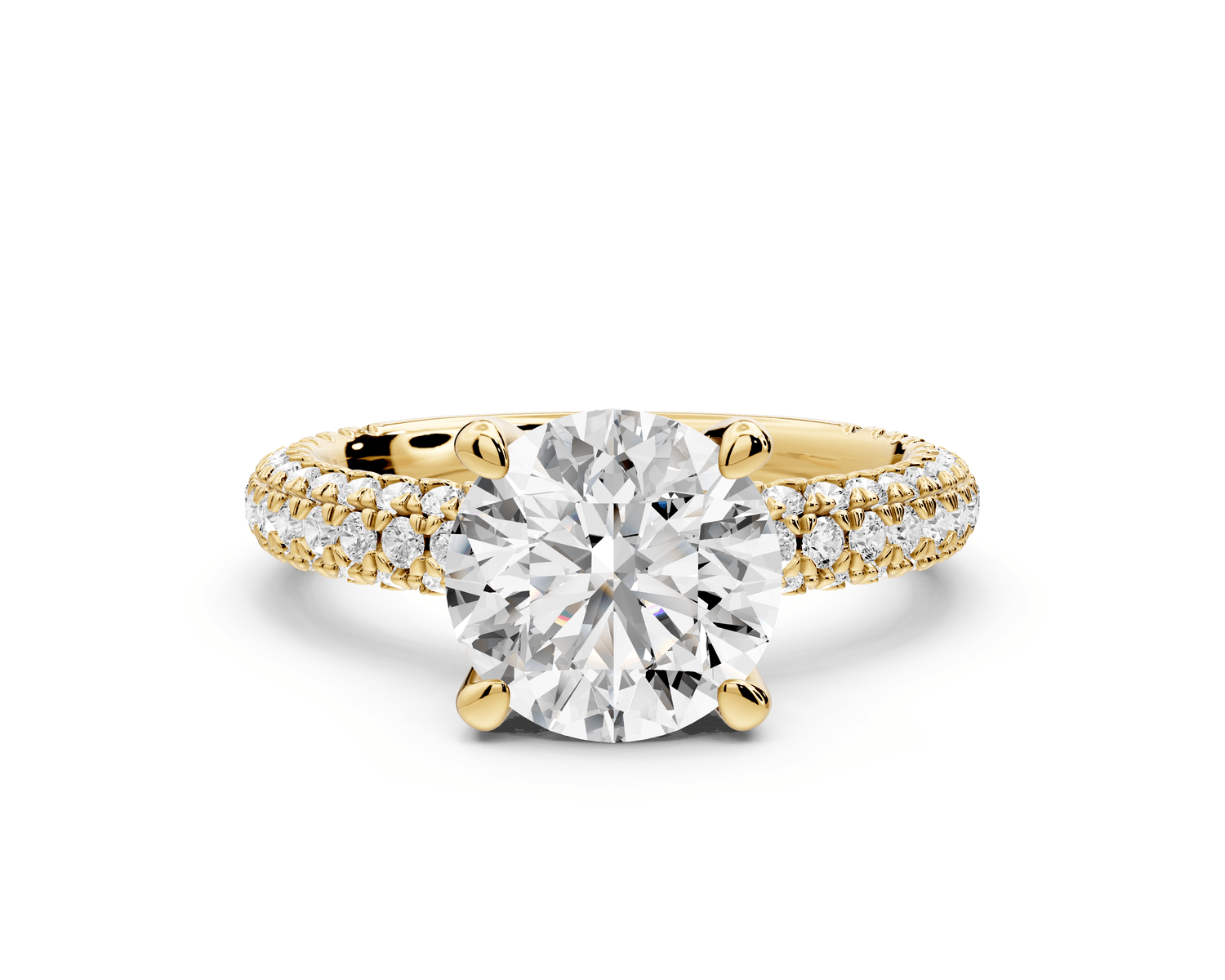 Emilia - 2ct 18k yellow gold round Hidden Halo Diamond Crown Rollover Pavé Engagement Ring - Mr. Alex Jewelry