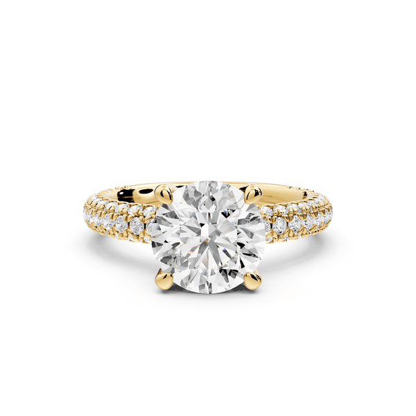 Emilia - 2ct 18k yellow gold round Hidden Halo Diamond Crown Rollover Pavé Engagement Ring - Mr. Alex Jewelry