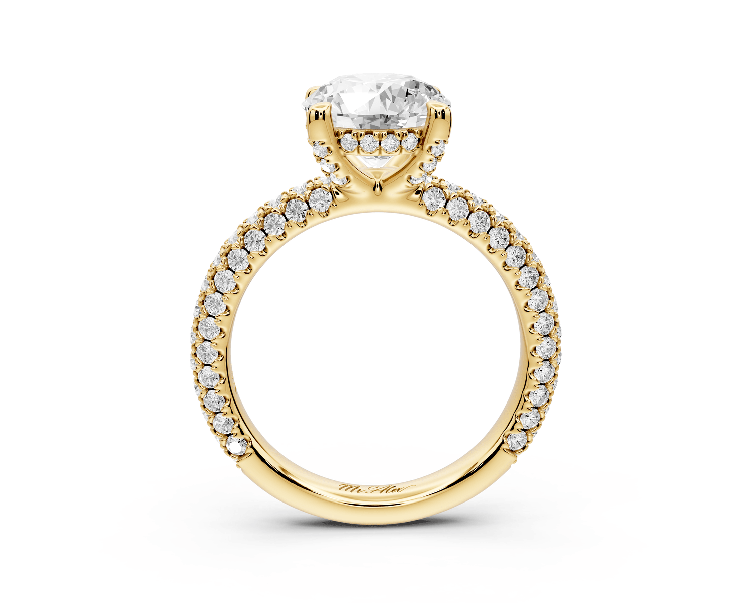 Emilia - 2ct 18k yellow gold round Hidden Halo Diamond Crown Rollover Pavé Engagement Ring - Mr. Alex Jewelry