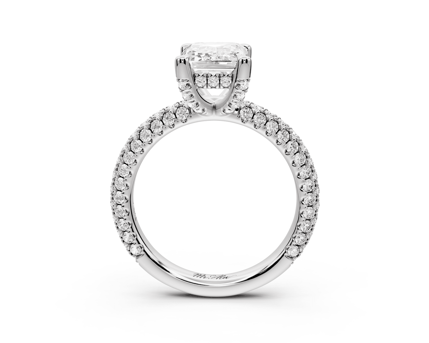 Emilia - 2ct platinum emerald Hidden Halo Diamond Crown Rollover Pavé Engagement Ring - Mr. Alex Jewelry