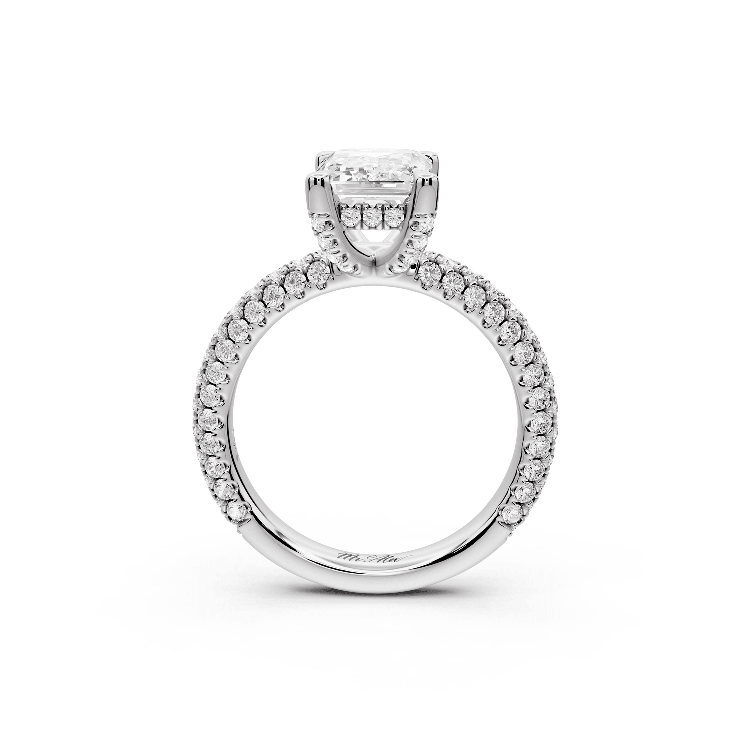 Emilia - 2ct platinum emerald Hidden Halo Diamond Crown Rollover Pavé Engagement Ring - Mr. Alex Jewelry
