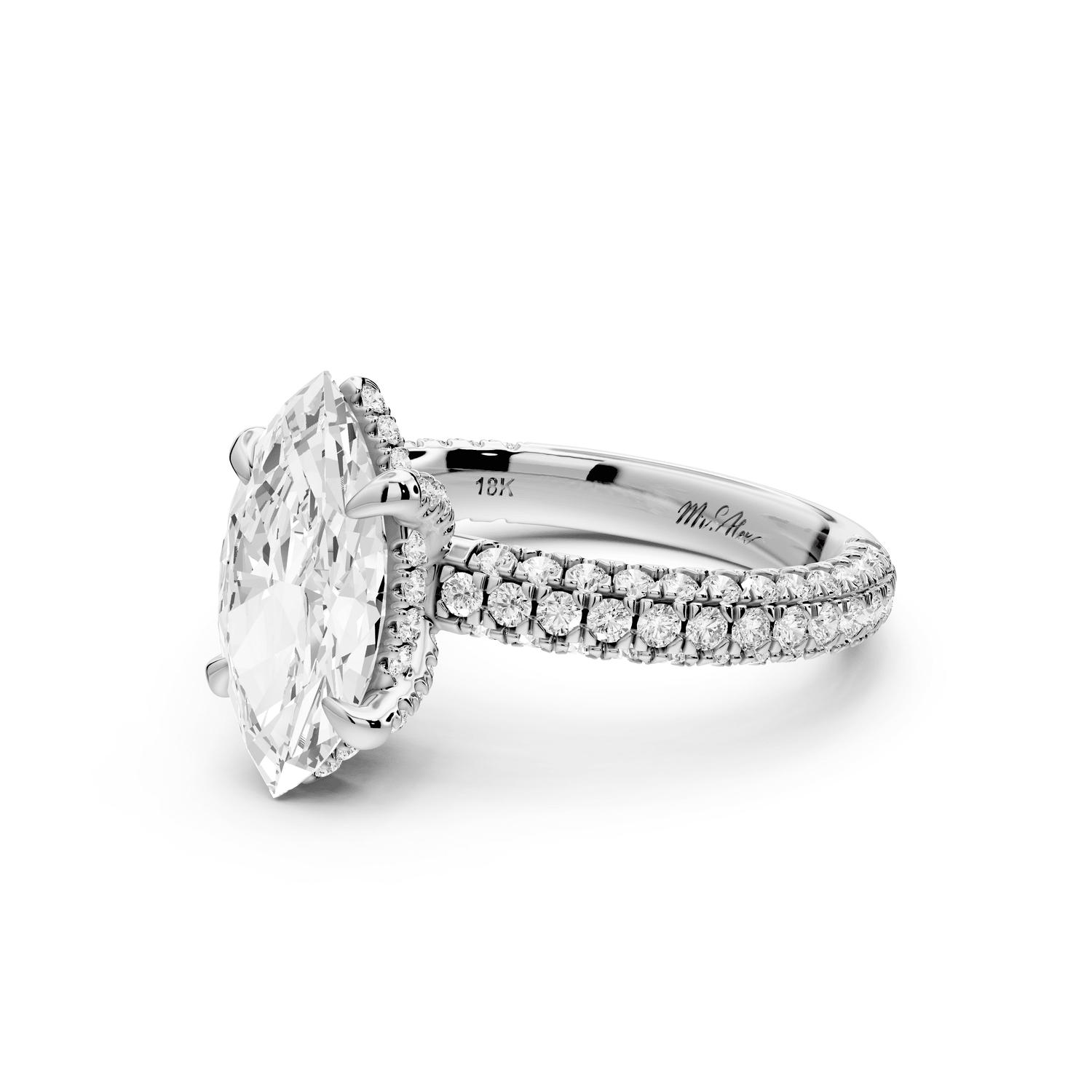 Emilia - 2ct platinum marquise Hidden Halo Diamond Crown Rollover Pavé Engagement Ring - Mr. Alex Jewelry