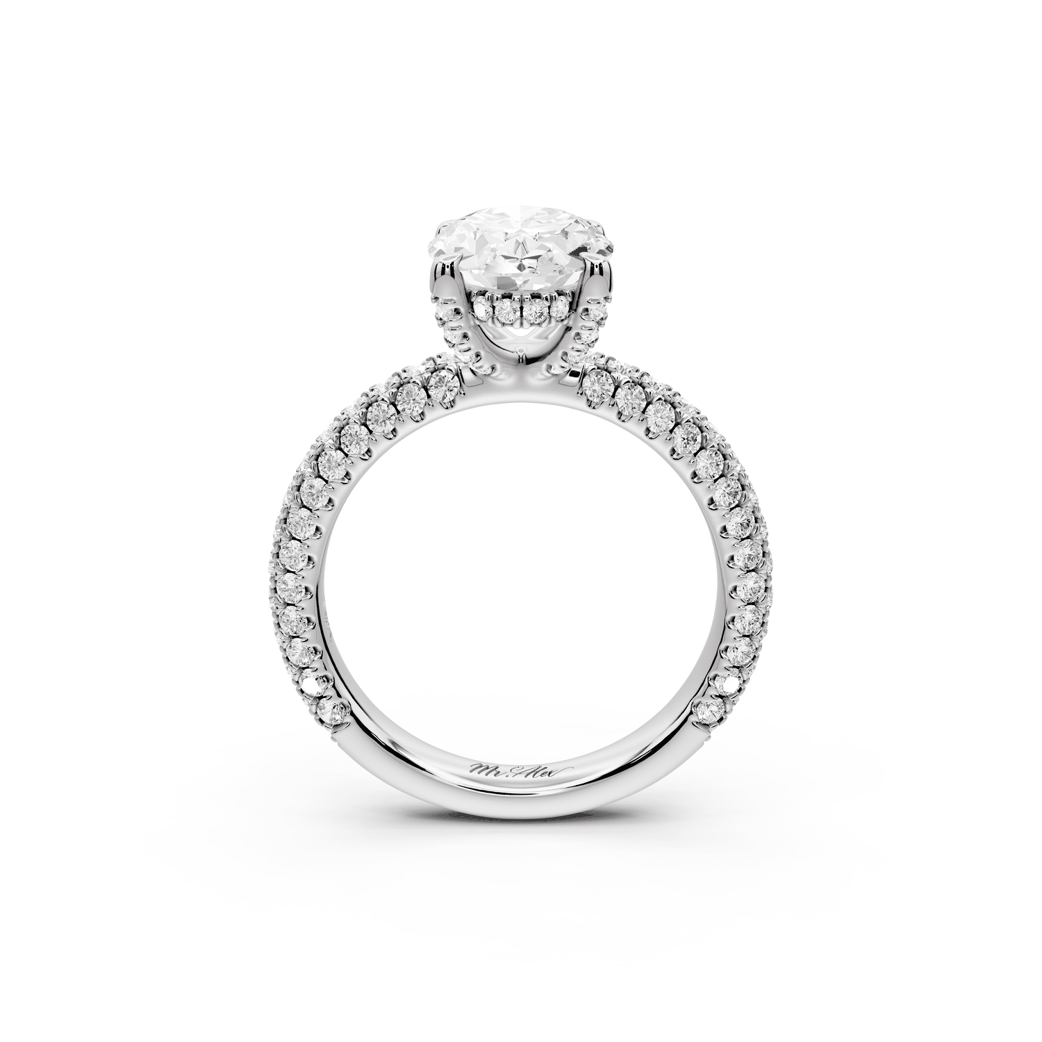 Emilia - 2ct platinum oval Hidden Halo Diamond Crown Rollover Pavé Engagement Ring - Mr. Alex Jewelry