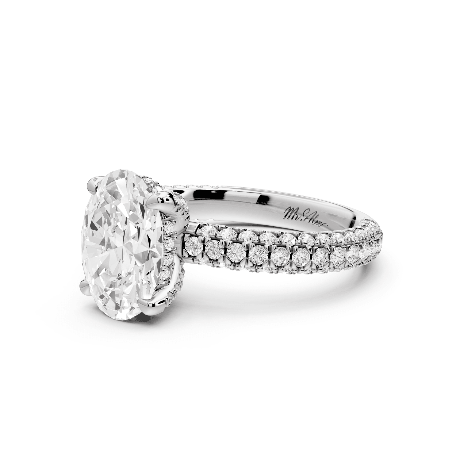 Emilia - 2ct platinum oval Hidden Halo Diamond Crown Rollover Pavé Engagement Ring - Mr. Alex Jewelry