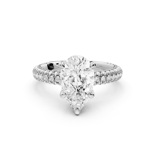 Emilia - 2ct platinum pear Hidden Halo Diamond Crown Rollover Pavé Engagement Ring - Mr. Alex Jewelry