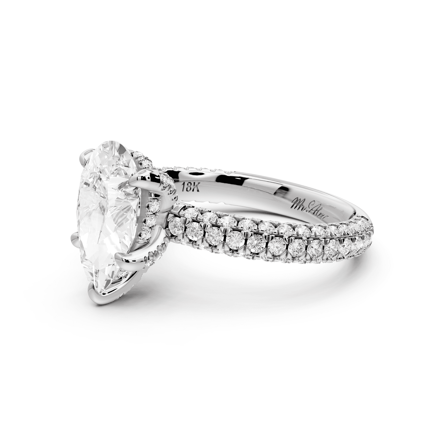Emilia - 2ct platinum pear Hidden Halo Diamond Crown Rollover Pavé Engagement Ring - Mr. Alex Jewelry