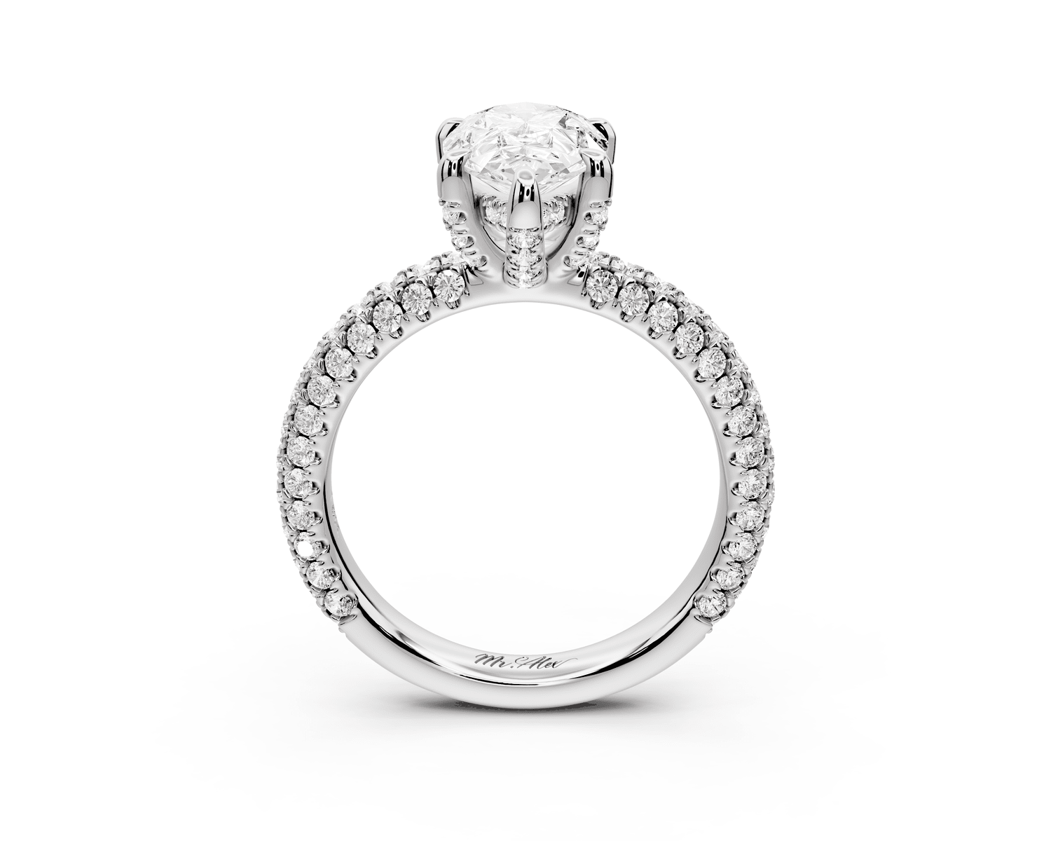 Emilia - 2ct platinum pear Hidden Halo Diamond Crown Rollover Pavé Engagement Ring - Mr. Alex Jewelry