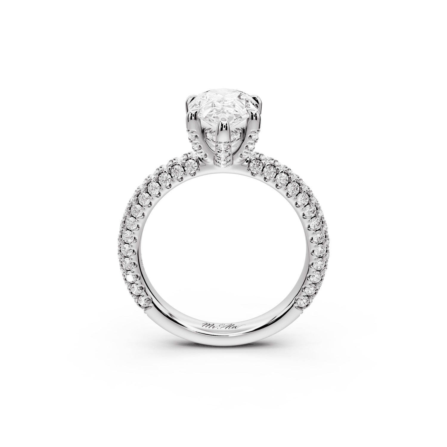 Emilia - 2ct platinum pear Hidden Halo Diamond Crown Rollover Pavé Engagement Ring - Mr. Alex Jewelry
