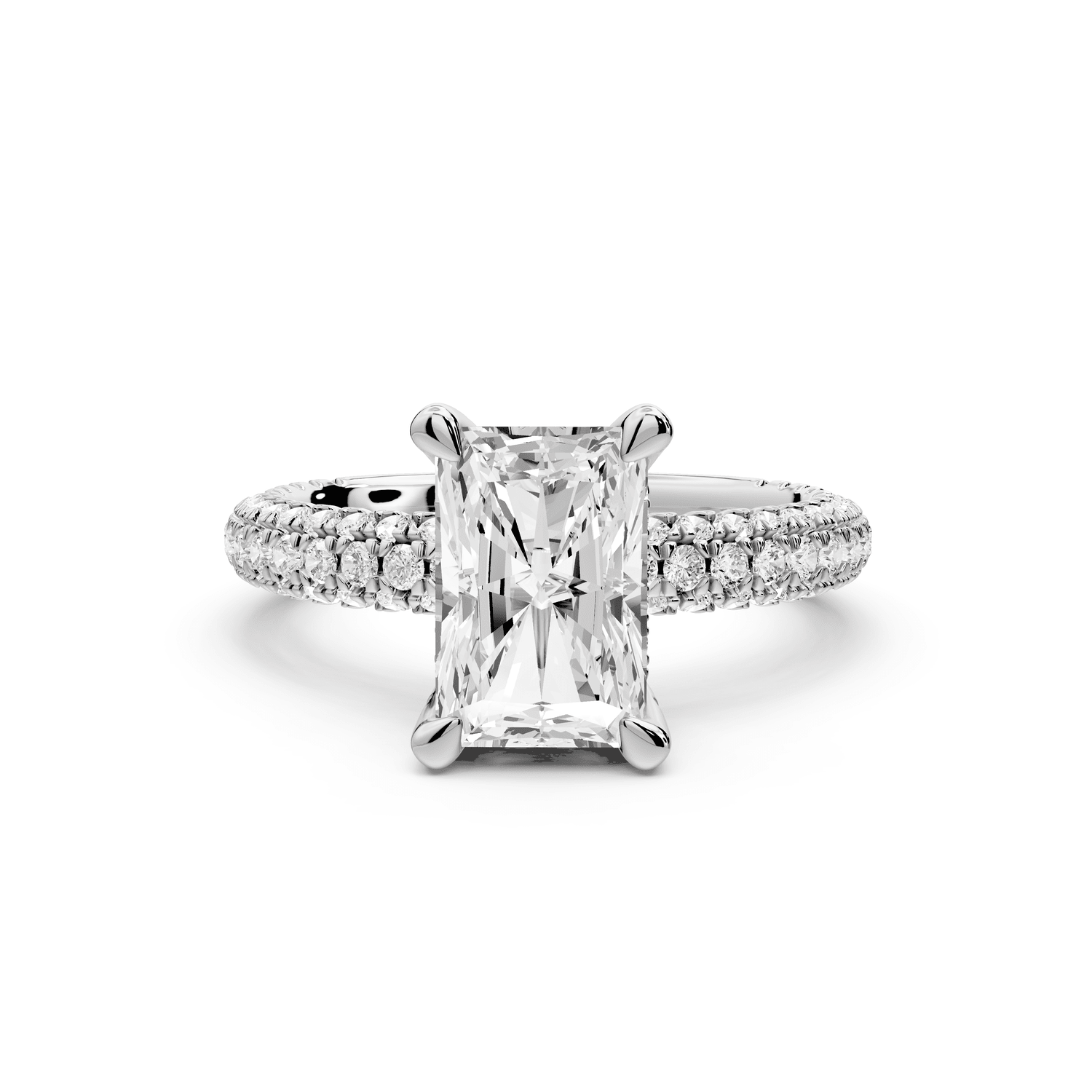 Emilia - 2ct platinum radiant Hidden Halo Diamond Crown Rollover Pavé Engagement Ring - Mr. Alex Jewelry