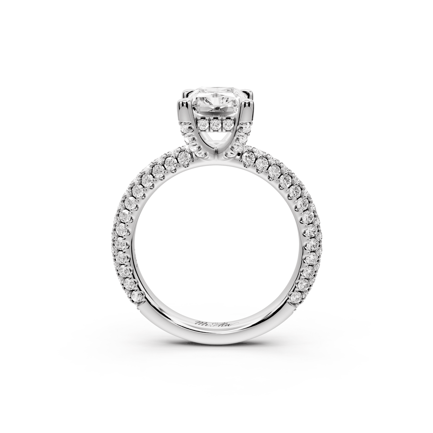 Emilia - 2ct platinum radiant Hidden Halo Diamond Crown Rollover Pavé Engagement Ring - Mr. Alex Jewelry