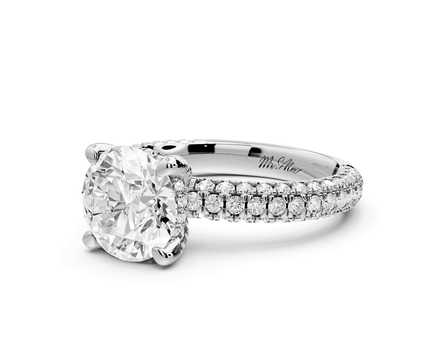 Emilia - 2ct platinum round Hidden Halo Diamond Crown Rollover Pavé Engagement Ring - Mr. Alex Jewelry