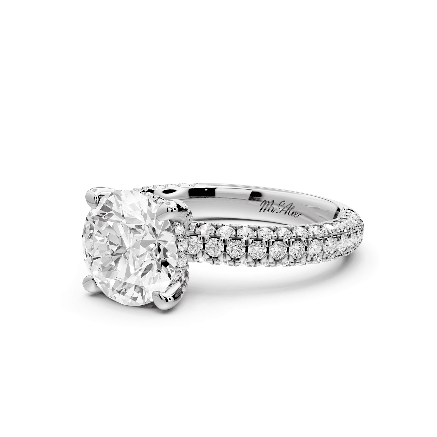 Emilia - 2ct platinum round Hidden Halo Diamond Crown Rollover Pavé Engagement Ring - Mr. Alex Jewelry
