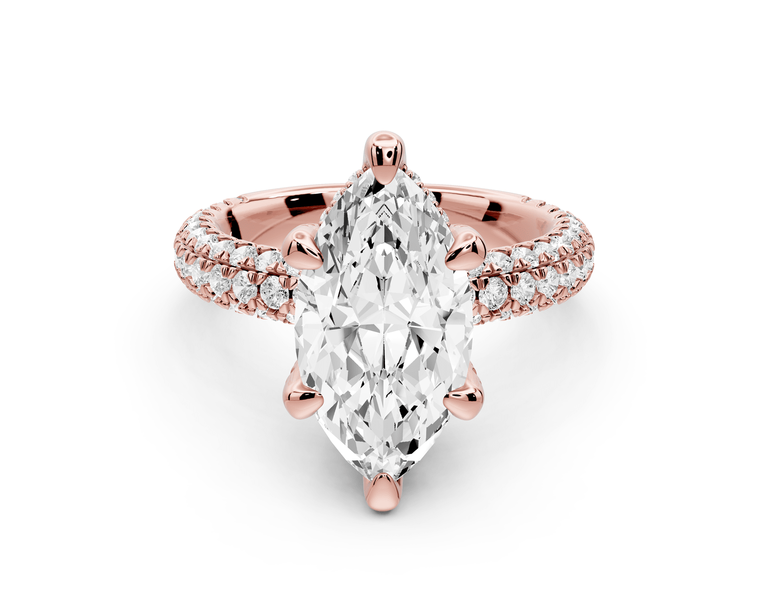 Emilia - 3ct 14k rose gold marquise Hidden Halo Diamond Crown Rollover Pavé Engagement Ring - Mr. Alex Jewelry