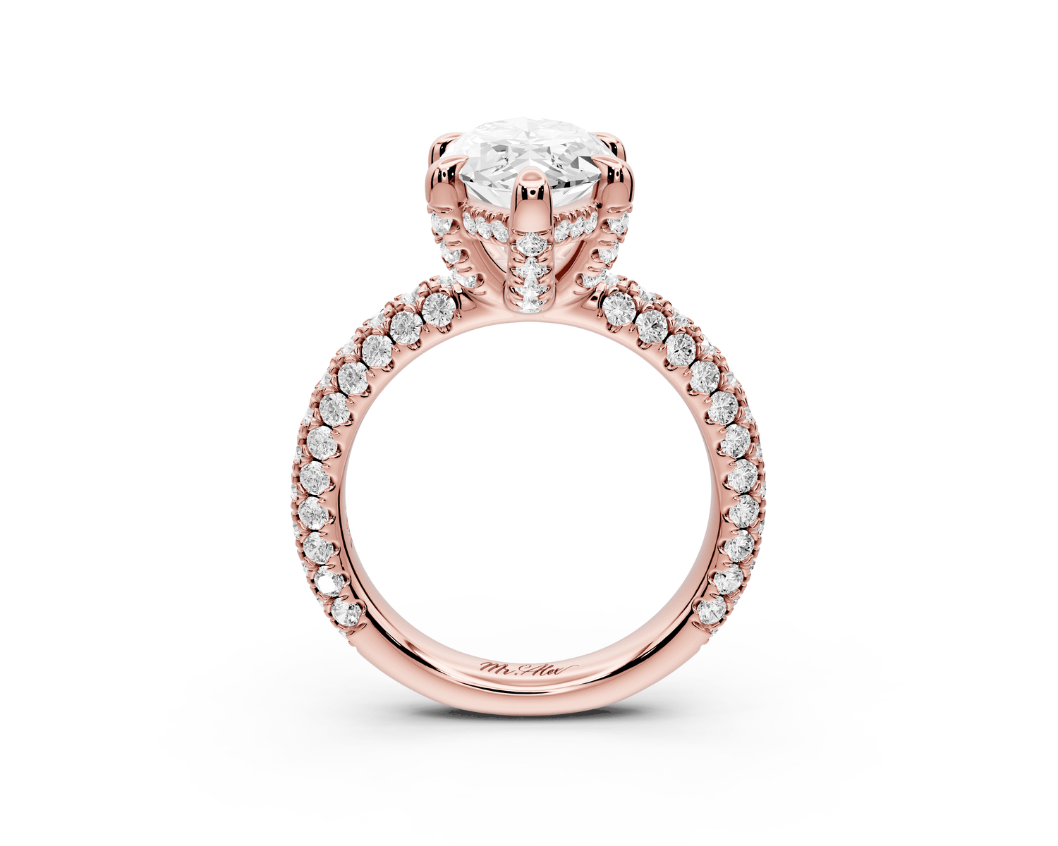 Emilia - 3ct 14k rose gold marquise Hidden Halo Diamond Crown Rollover Pavé Engagement Ring - Mr. Alex Jewelry
