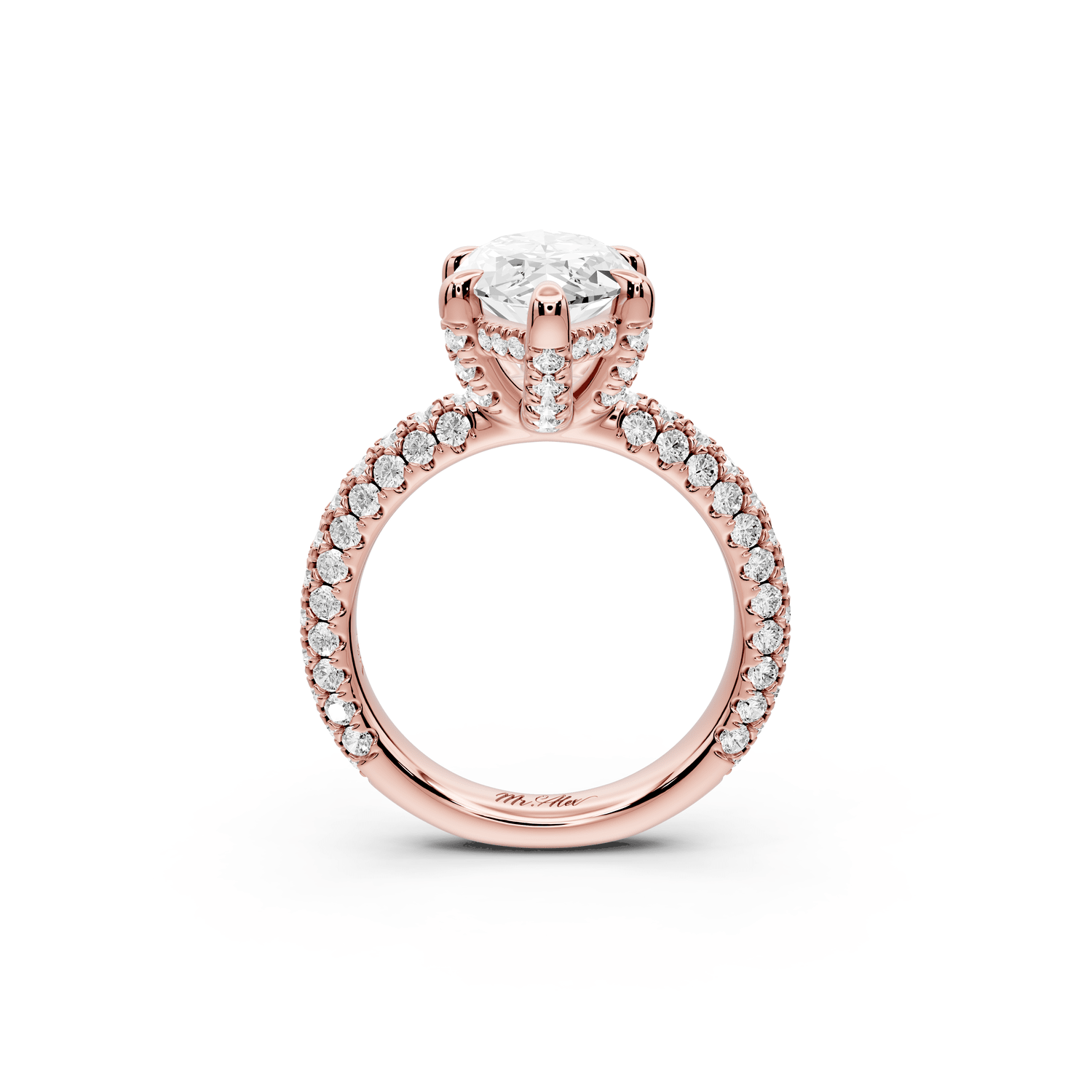 Emilia - 3ct 14k rose gold marquise Hidden Halo Diamond Crown Rollover Pavé Engagement Ring - Mr. Alex Jewelry