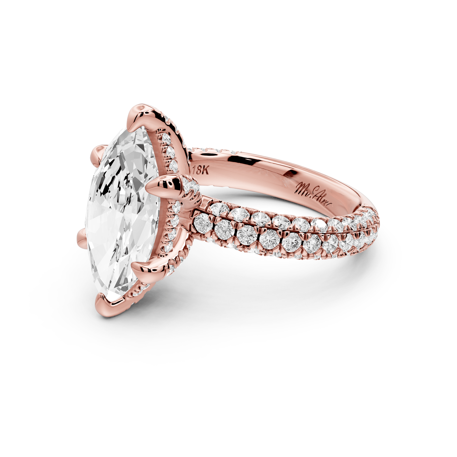 Emilia - 3ct 14k rose gold marquise Hidden Halo Diamond Crown Rollover Pavé Engagement Ring - Mr. Alex Jewelry