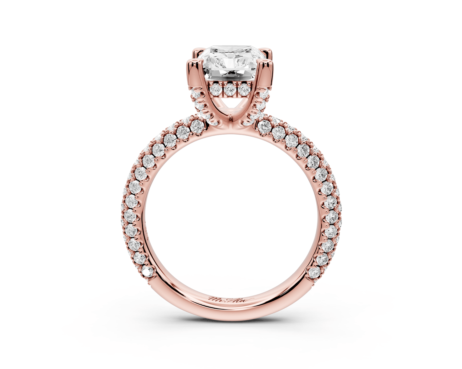 Emilia - 3ct 14k rose gold radiant Hidden Halo Diamond Crown Rollover Pavé Engagement Ring - Mr. Alex Jewelry