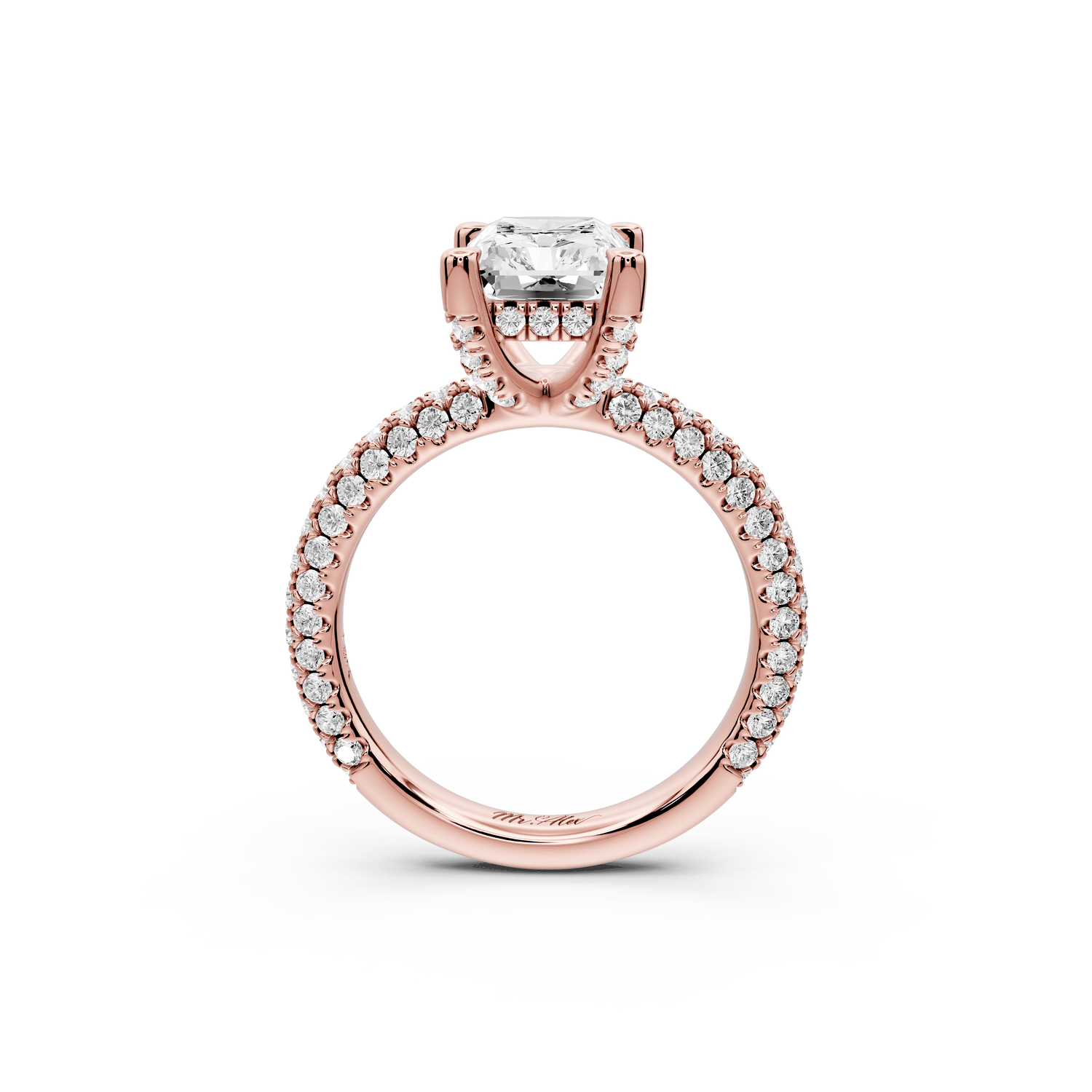 Emilia - 3ct 14k rose gold radiant Hidden Halo Diamond Crown Rollover Pavé Engagement Ring - Mr. Alex Jewelry