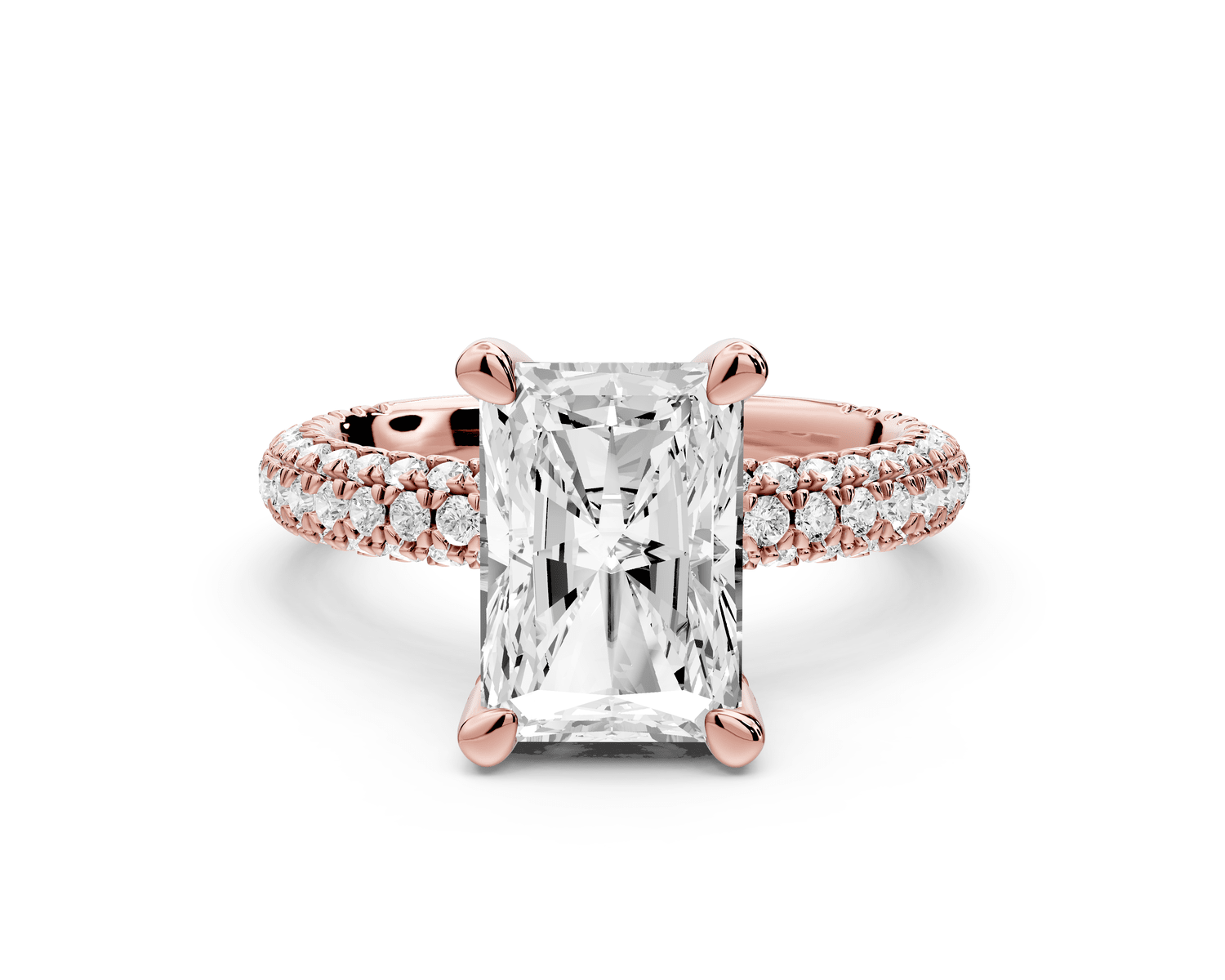 Emilia - 3ct 14k rose gold radiant Hidden Halo Diamond Crown Rollover Pavé Engagement Ring - Mr. Alex Jewelry