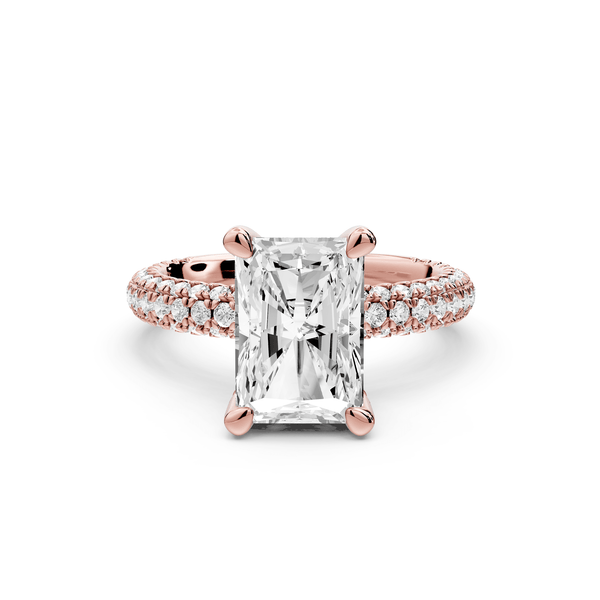Emilia - 3ct 14k rose gold radiant Hidden Halo Diamond Crown Rollover Pavé Engagement Ring - Mr. Alex Jewelry