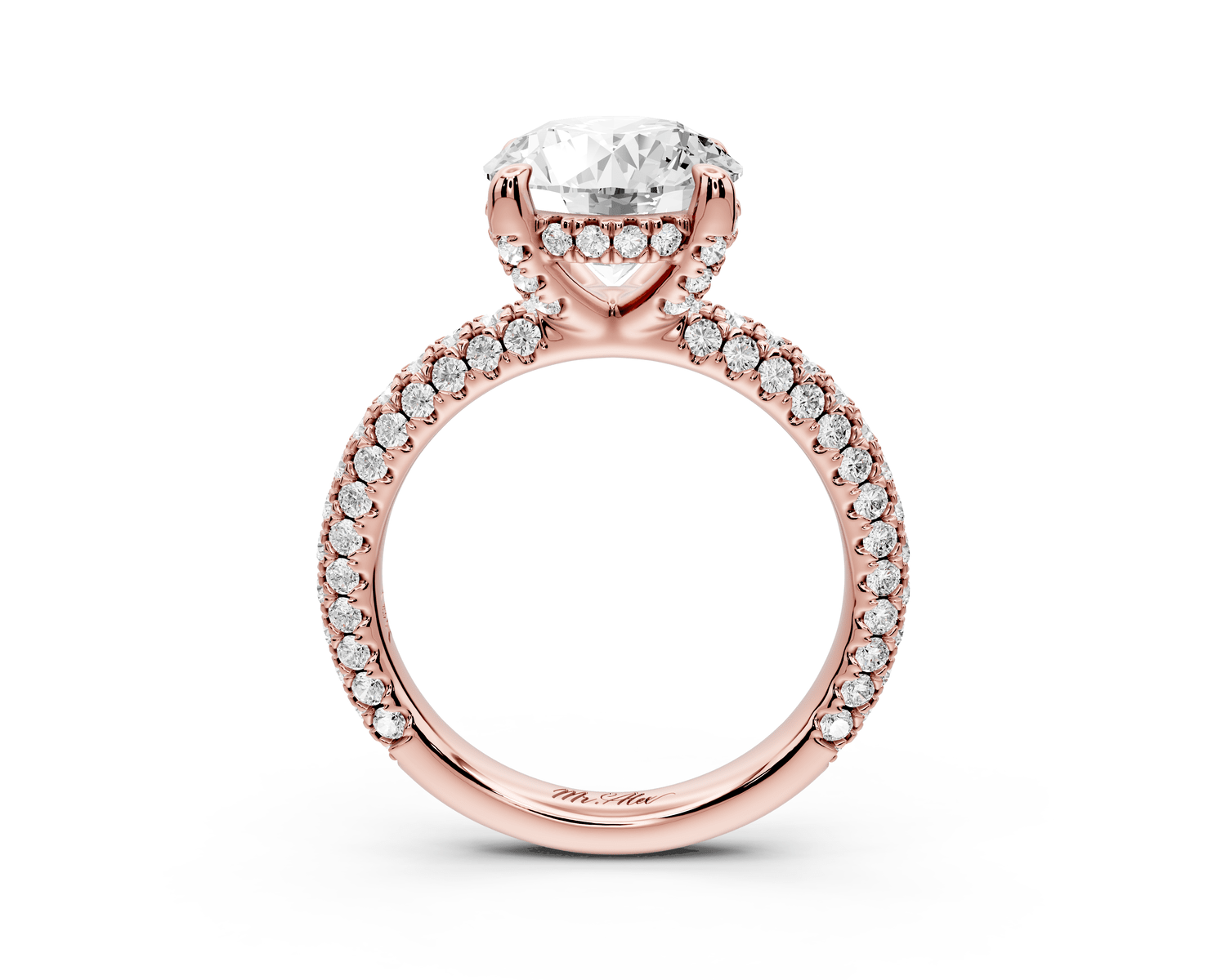 Emilia - 3ct 14k rose gold round Hidden Halo Diamond Crown Rollover Pavé Engagement Ring - Mr. Alex Jewelry