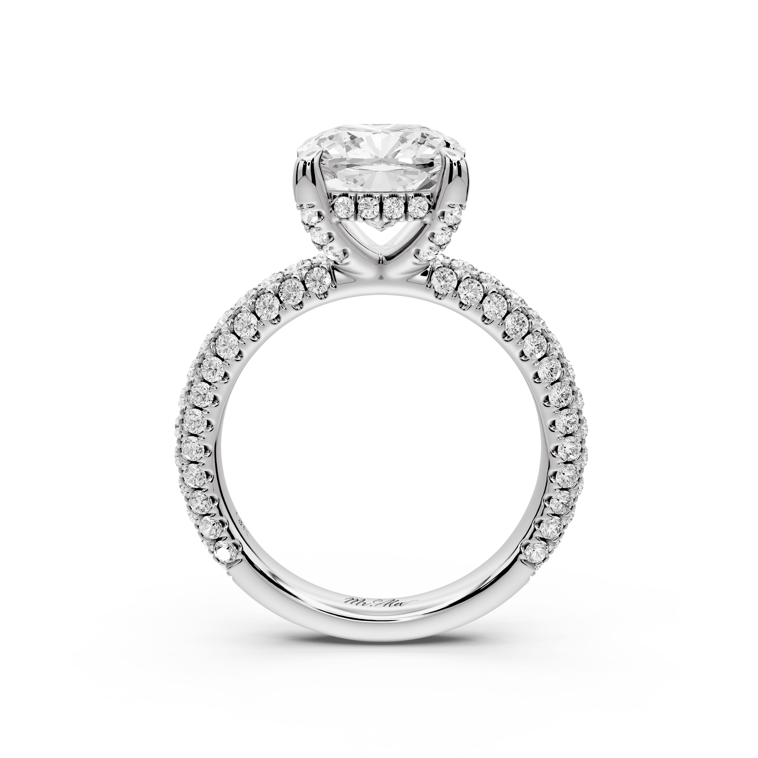 Emilia - 3ct 14k white gold cushion Hidden Halo Diamond Crown Rollover Pavé Engagement Ring - Mr. Alex Jewelry