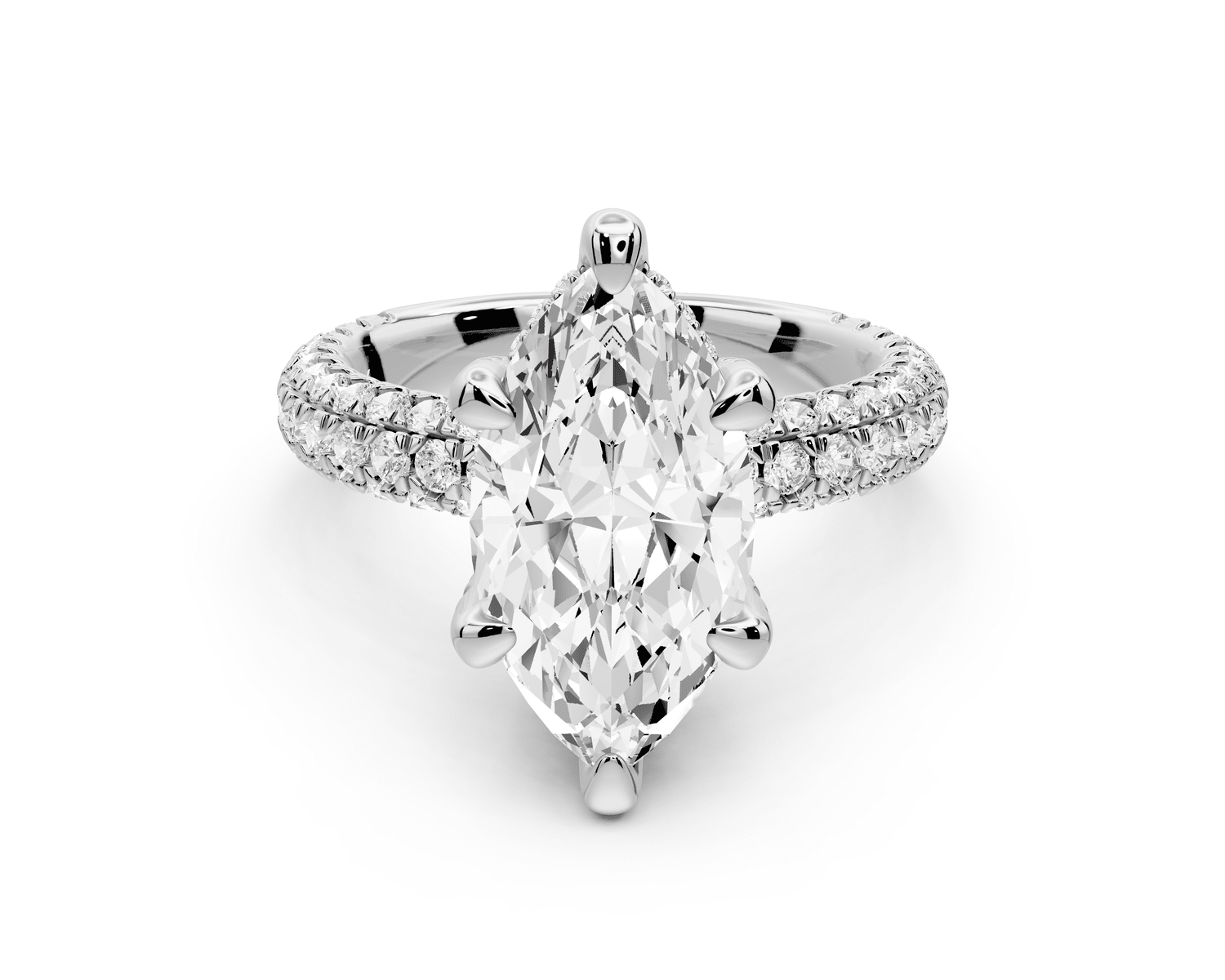 Emilia - 3ct 14k white gold marquise Hidden Halo Diamond Crown Rollover Pavé Engagement Ring - Mr. Alex Jewelry