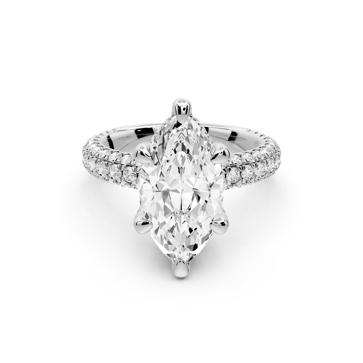 Emilia - 3ct 14k white gold marquise Hidden Halo Diamond Crown Rollover Pavé Engagement Ring - Mr. Alex Jewelry