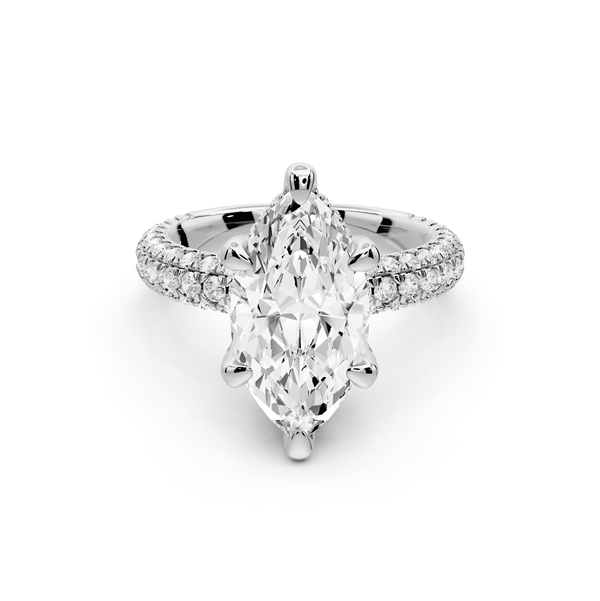 Emilia - 3ct 14k white gold marquise Hidden Halo Diamond Crown Rollover Pavé Engagement Ring - Mr. Alex Jewelry