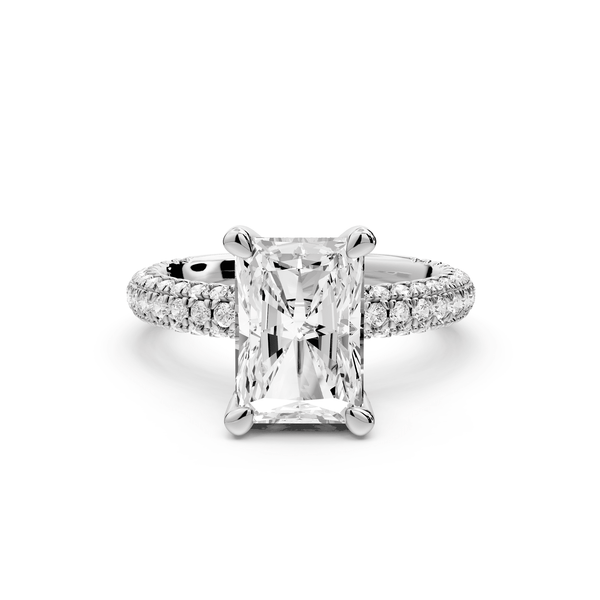 Emilia - 3ct 14k white gold radiant Hidden Halo Diamond Crown Rollover Pavé Engagement Ring - Mr. Alex Jewelry