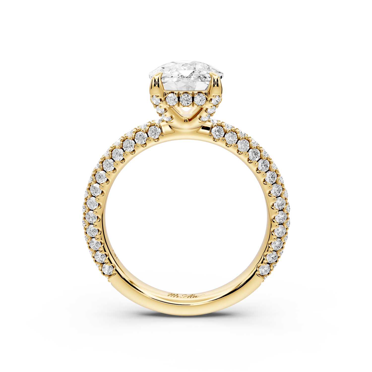 Emilia - 3ct 14k yellow gold ecushion Hidden Halo Diamond Crown Rollover Pavé Engagement Ring - Mr. Alex Jewelry