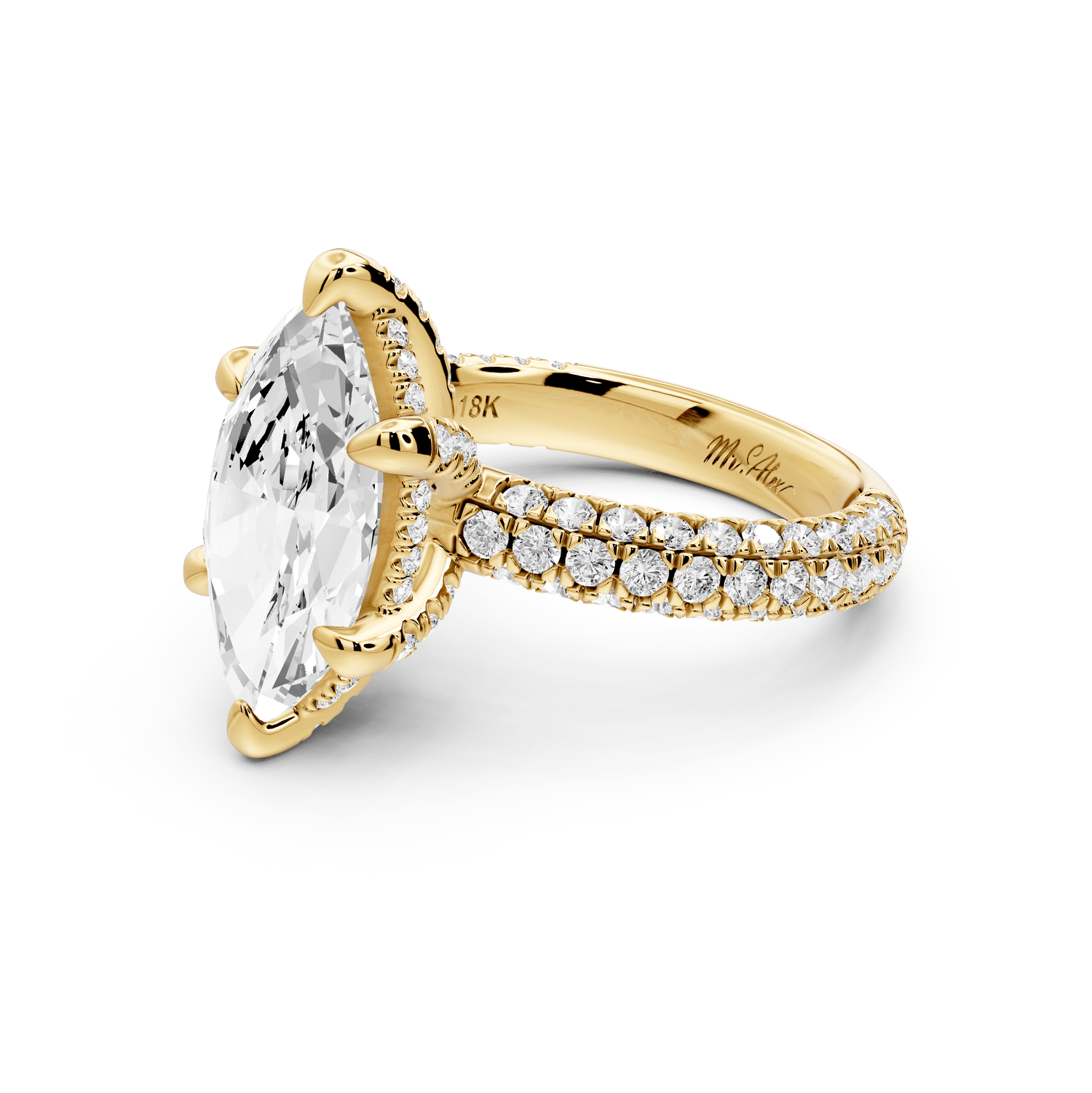 Emilia - 3ct 14k yellow gold marquise Hidden Halo Diamond Crown Rollover Pavé Engagement Ring - Mr. Alex Jewelry
