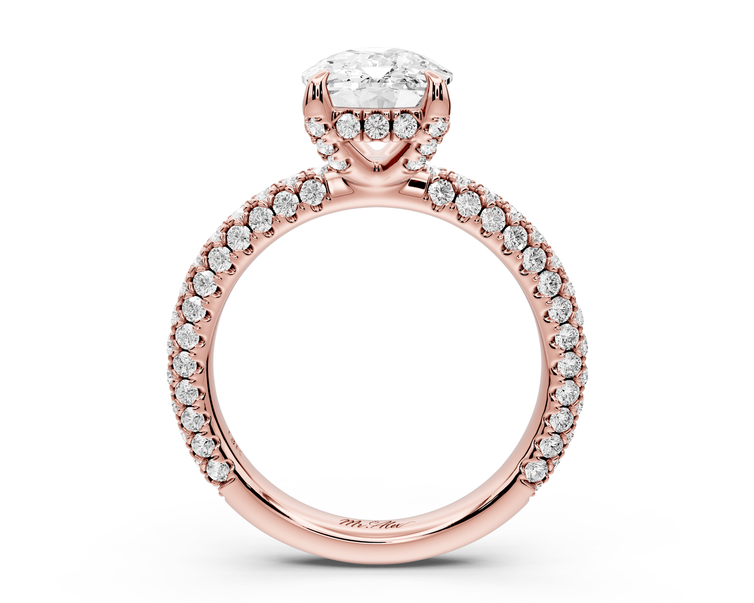 Emilia - 3ct 18k rose gold ecushion Hidden Halo Diamond Crown Rollover Pavé Engagement Ring - Mr. Alex Jewelry