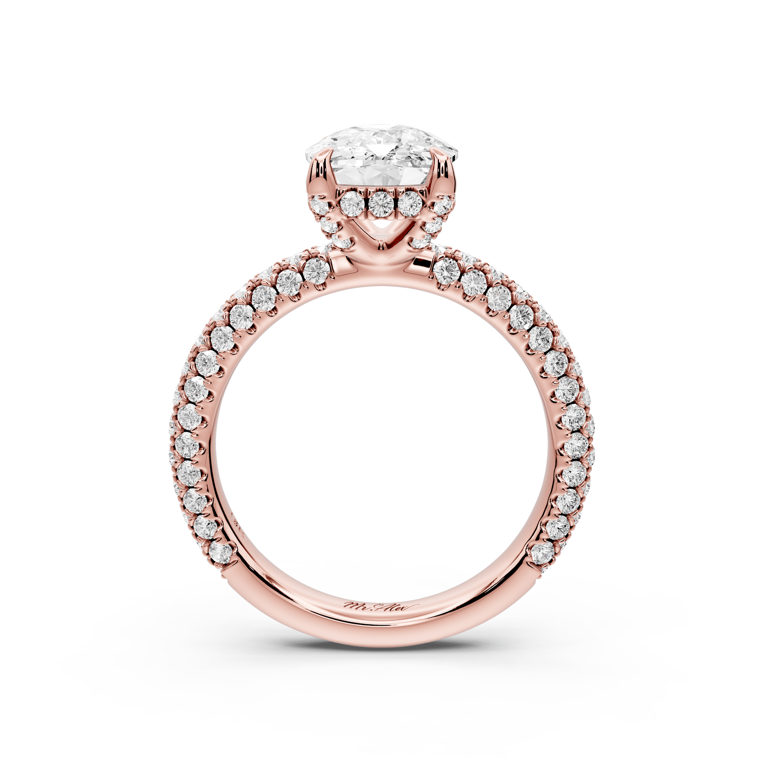 Emilia - 3ct 18k rose gold ecushion Hidden Halo Diamond Crown Rollover Pavé Engagement Ring - Mr. Alex Jewelry