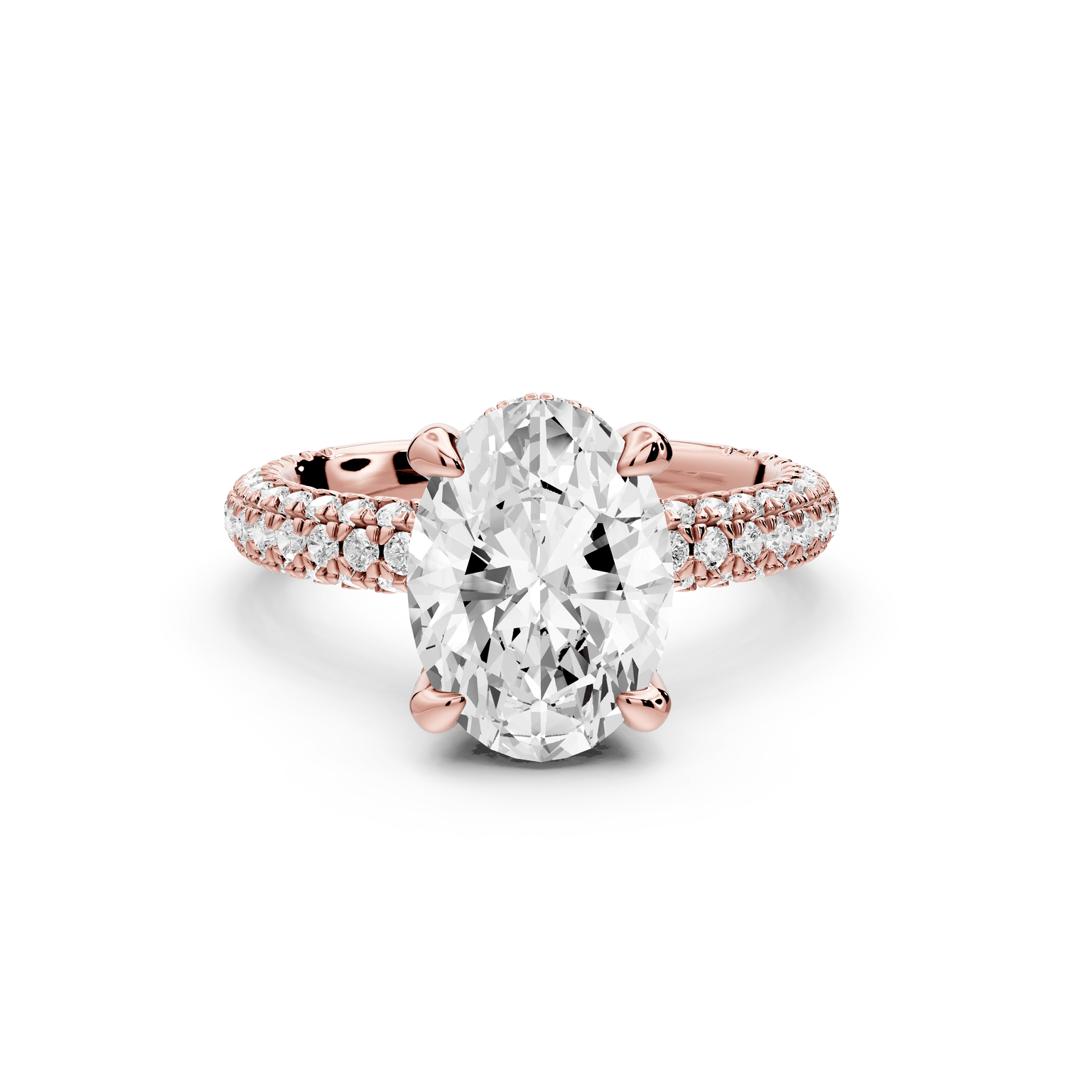 Emilia - 3ct 18k rose gold oval Hidden Halo Diamond Crown Rollover Pavé Engagement Ring - Mr. Alex Jewelry