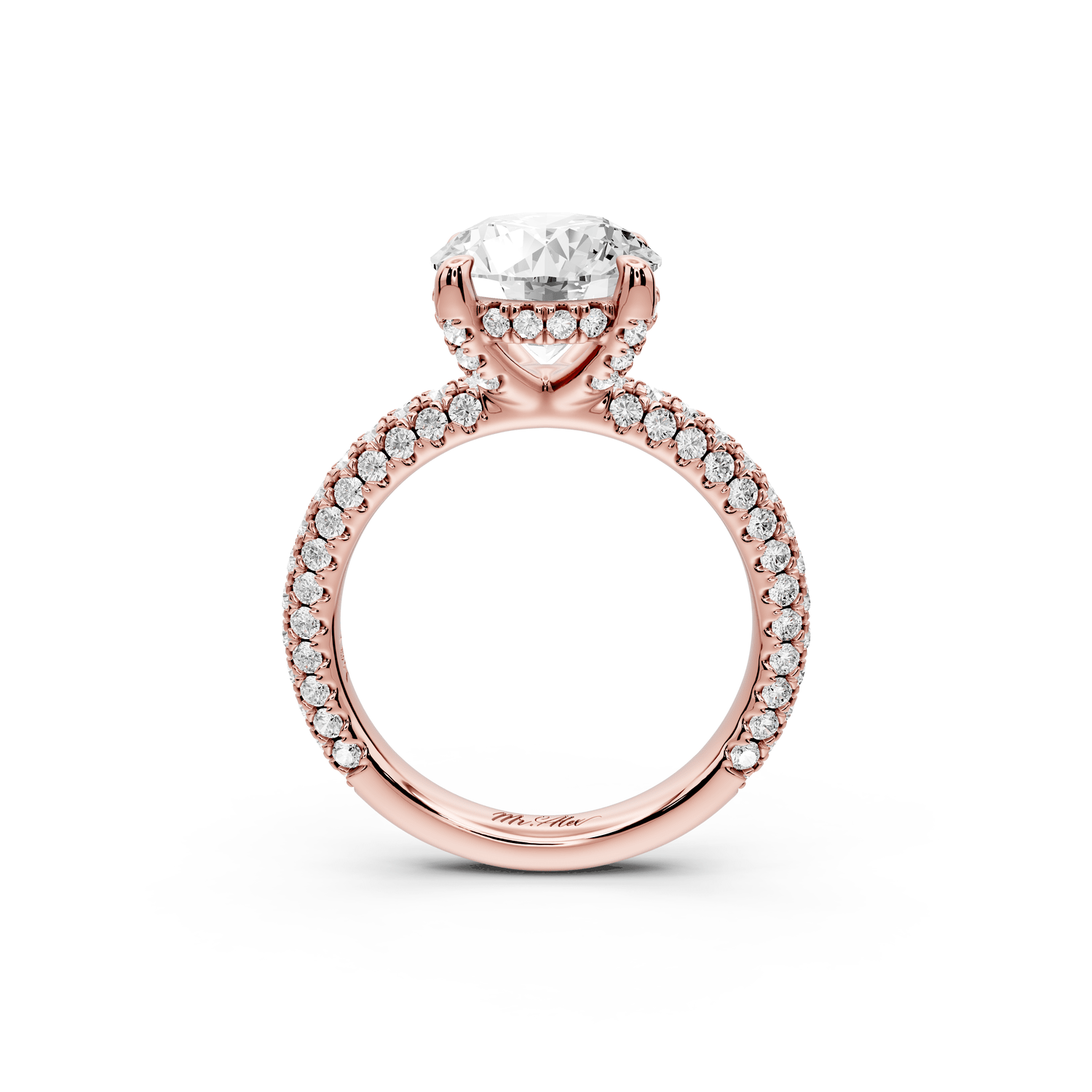 Emilia - 3ct 18k rose gold round Hidden Halo Diamond Crown Rollover Pavé Engagement Ring - Mr. Alex Jewelry