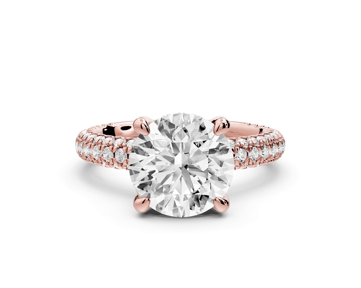 Emilia - 3ct 18k rose gold round Hidden Halo Diamond Crown Rollover Pavé Engagement Ring - Mr. Alex Jewelry