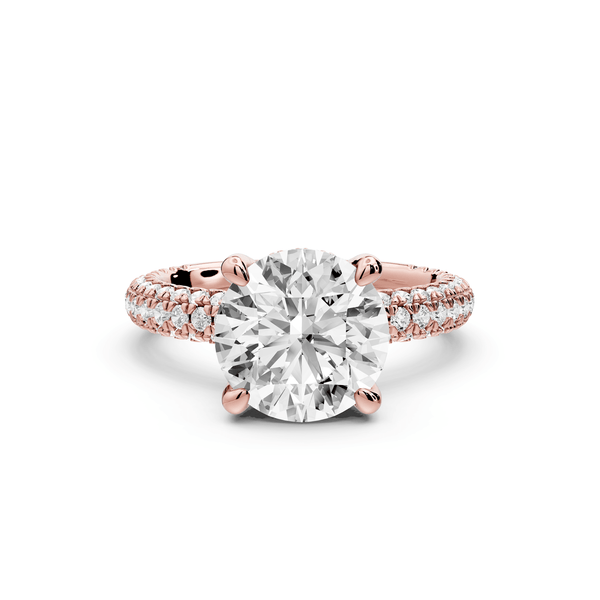 Emilia - 3ct 18k rose gold round Hidden Halo Diamond Crown Rollover Pavé Engagement Ring - Mr. Alex Jewelry