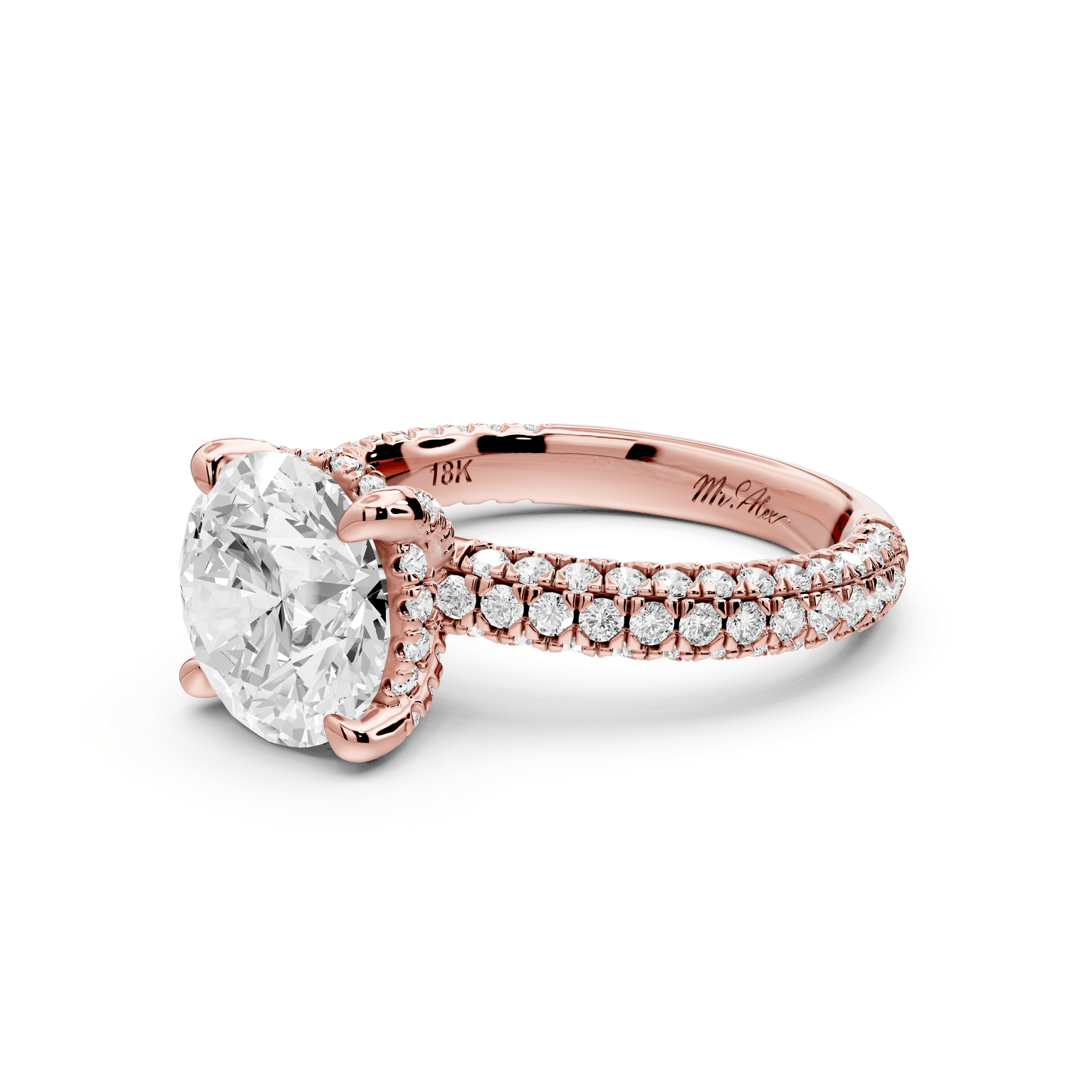 Emilia - 3ct 18k rose gold round Hidden Halo Diamond Crown Rollover Pavé Engagement Ring - Mr. Alex Jewelry