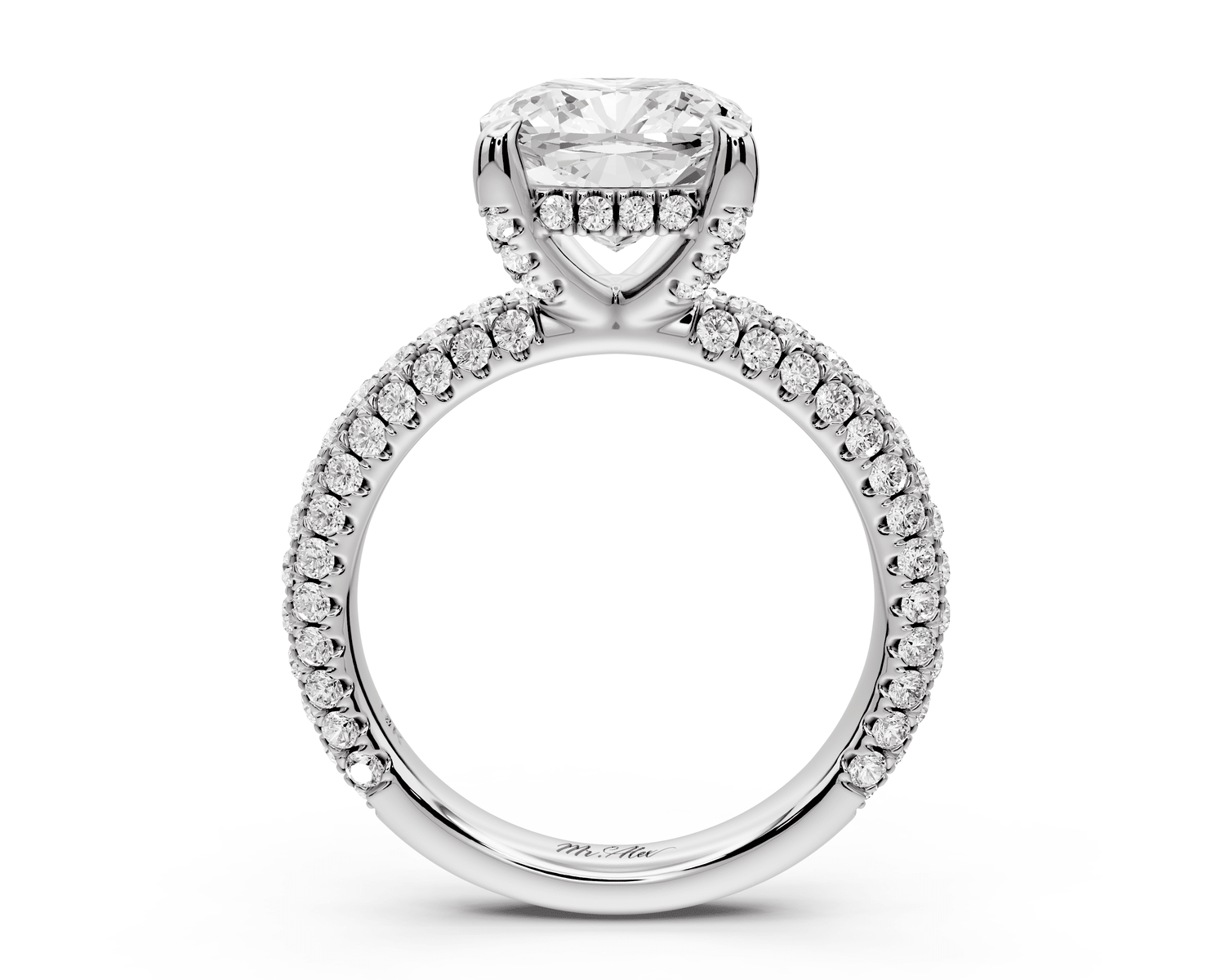 Emilia - 3ct 18k white gold cushion Hidden Halo Diamond Crown Rollover Pavé Engagement Ring - Mr. Alex Jewelry