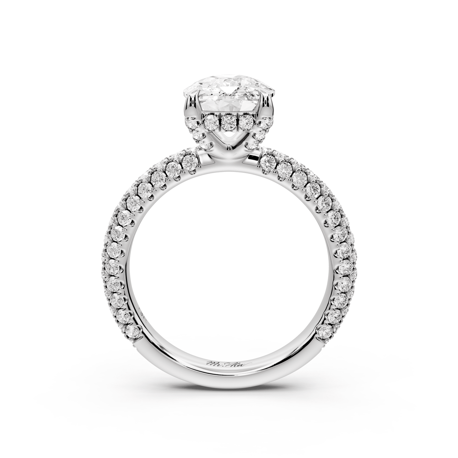 Emilia - 3ct 18k white gold ecushion Hidden Halo Diamond Crown Rollover Pavé Engagement Ring - Mr. Alex Jewelry