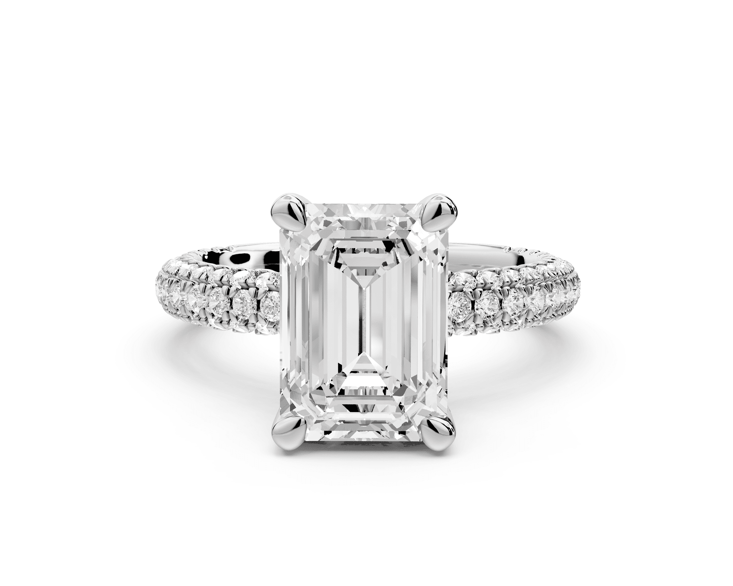 Emilia - 3ct 18k white gold emerald Hidden Halo Diamond Crown Rollover Pavé Engagement Ring - Mr. Alex Jewelry