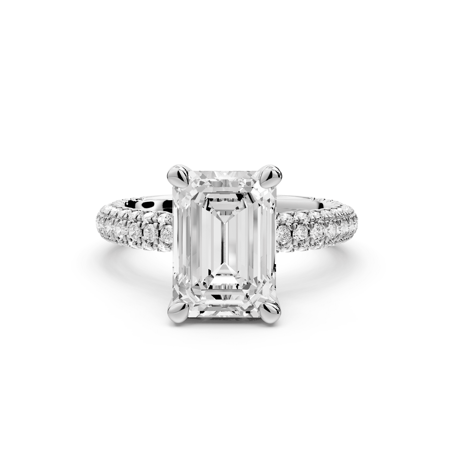 Emilia - 3ct 18k white gold emerald Hidden Halo Diamond Crown Rollover Pavé Engagement Ring - Mr. Alex Jewelry