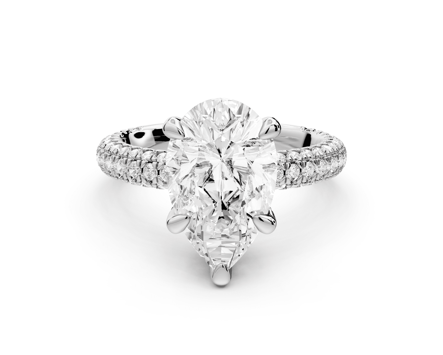 Emilia - 3ct 18k white gold pear Hidden Halo Diamond Crown Rollover Pavé Engagement Ring - Mr. Alex Jewelry